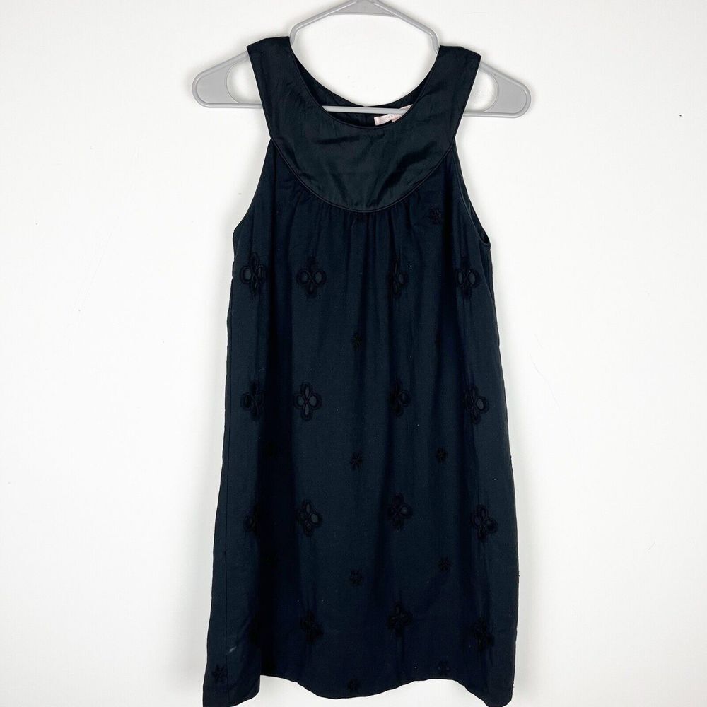 rebecca taylor Black Eyelet Dress Floral Wool Silk‎ Blend Sz 2 Sleeveless…